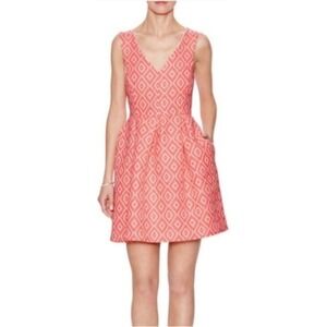 Hutch Anthropologie Pink White GeometricJacquard  Fit Flare Mini Dress Size 8